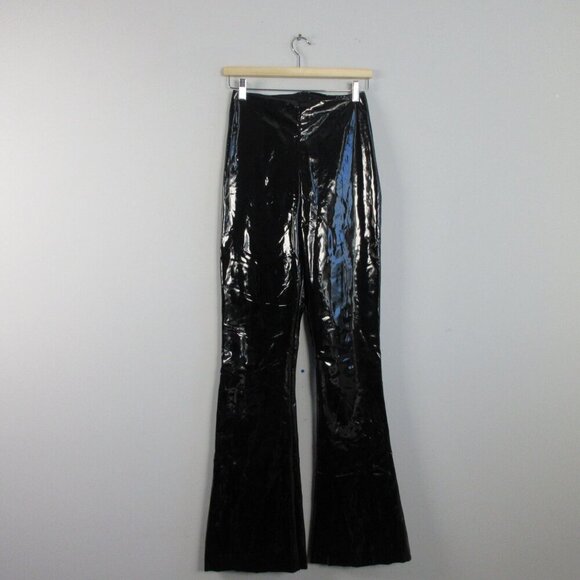 Commando Women Faux Patent Flared Legging L Black Shiny Viscose Blend Party 468 - Picture 1 of 13